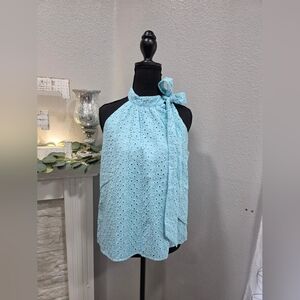 Ann Taylor Light Blue Eyelet Blouse NWT Petite Medium